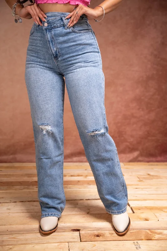 90's Wide Leg Straight Jeans JJ Comfortable Zip-Fly Denim Jeans