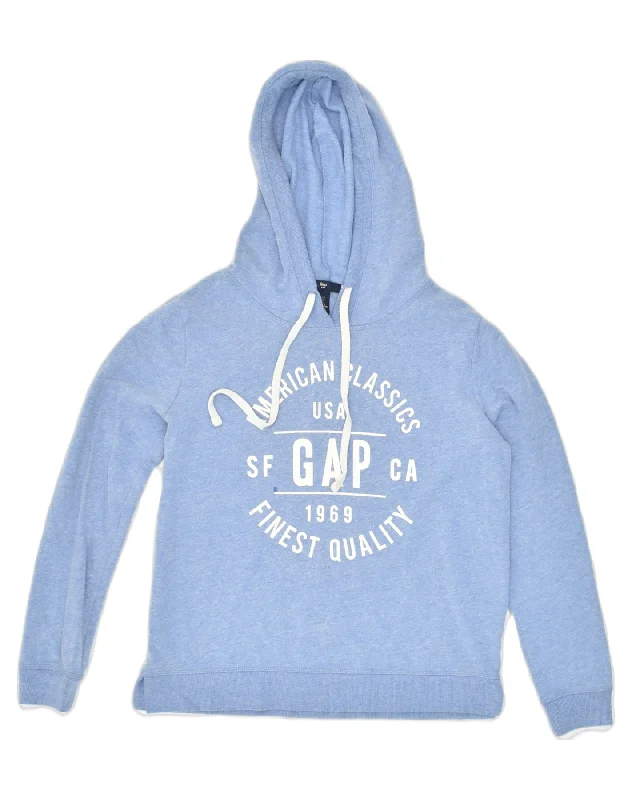 GAP Womens Graphic Hoodie Jumper UK 10 Small Blue Polyester Hoodie with Logo Branding Identity