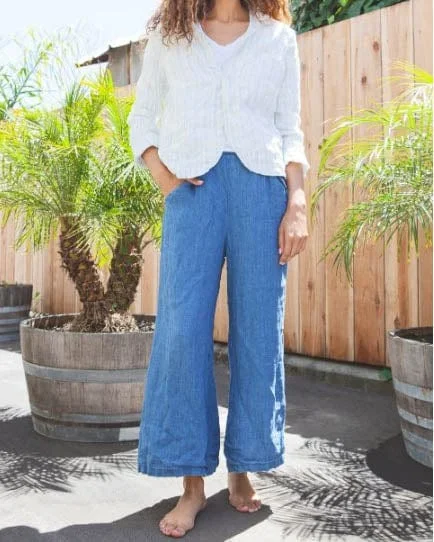 "Wendy" Indigo Linen Pants Relaxed Fit Trousers