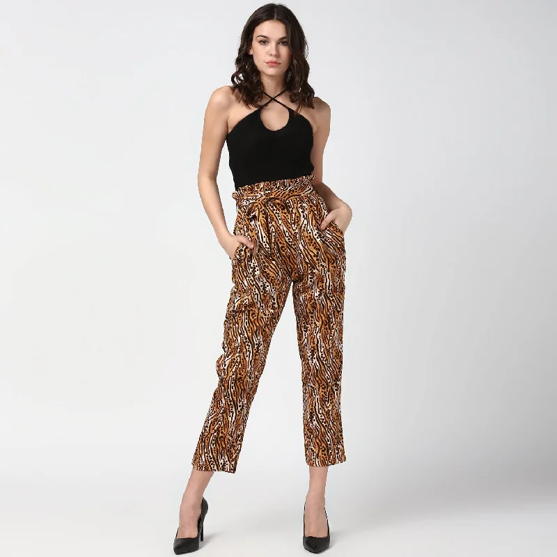 Women's Animal Print Paperbag Elasticated waistline Pants - StyleStone Casual Yoga Pants