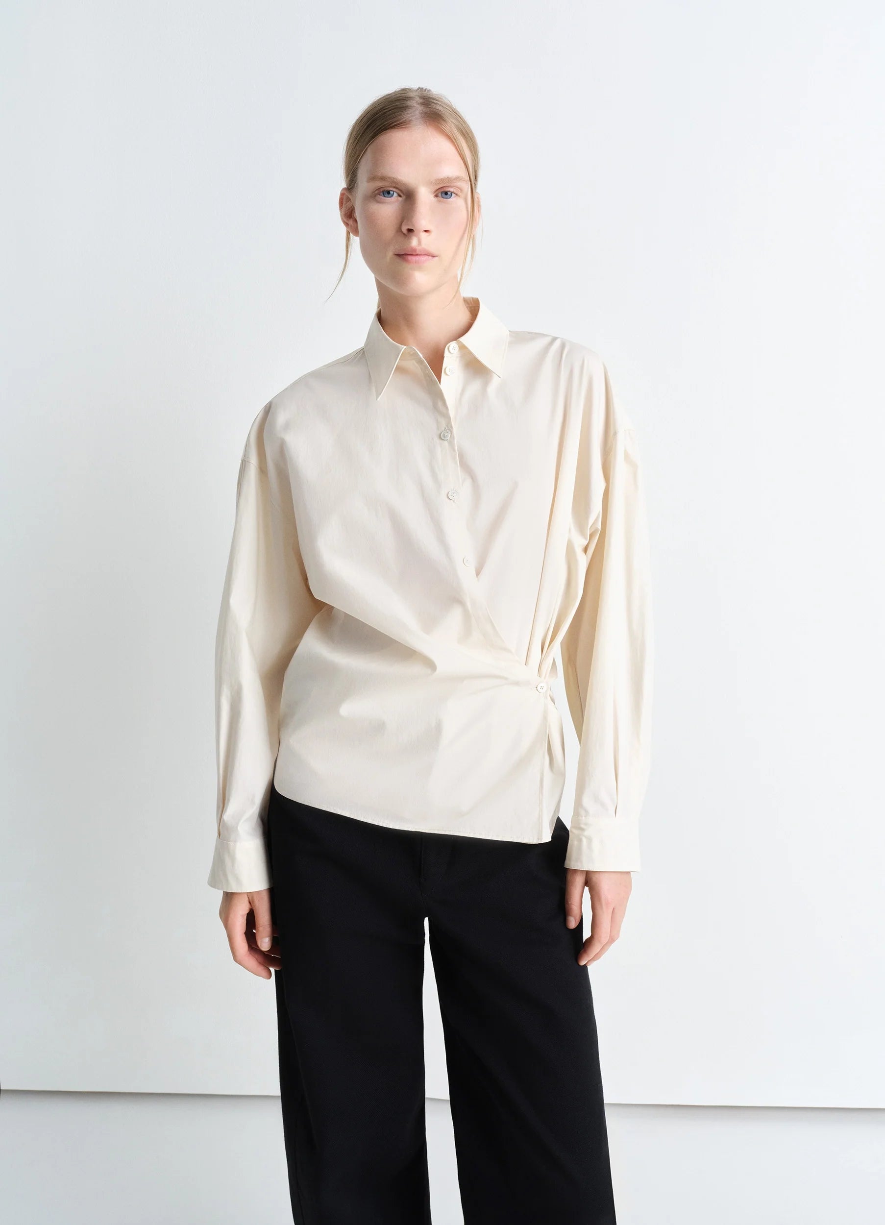 STRAIGHT COLLAR TWISTED SHIRT-- Terry Blend Velvet Blend Canvas Blend