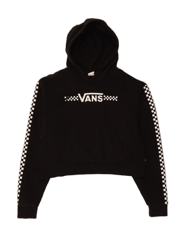 VANS Womens Crop Graphic Hoodie Jumper UK 14 Medium Black Cotton Hoodie with Batwing Sleeves Loose Dramatic
