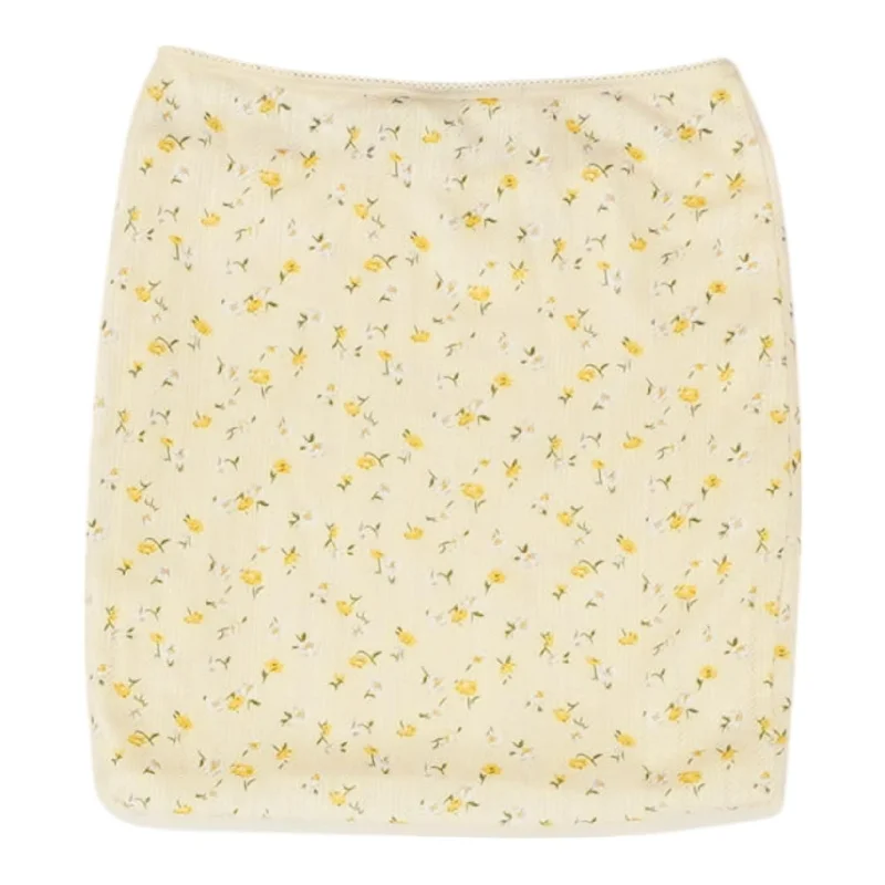 Yellow Floral Mini Skirt chiffon skirt airy