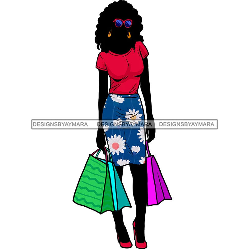 Black Silhouette Diva Woman Shopping Flowered Skirt  JPG PNG  Clipart Cricut Silhouette Cut Cutting mini skirt trendy