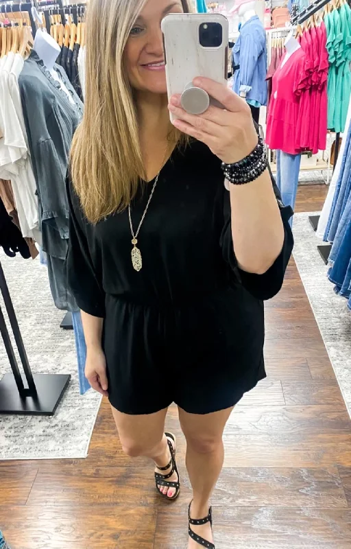 Airflow Elastic Waist Romper Black Comfortable romper jumpsuit style