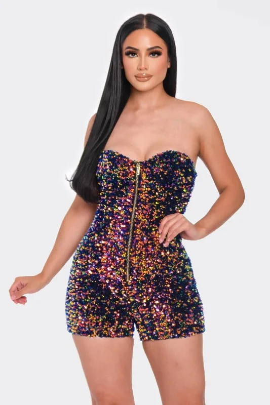 Multi Sequins Tube Top Romper Cozy romper women’s outfit